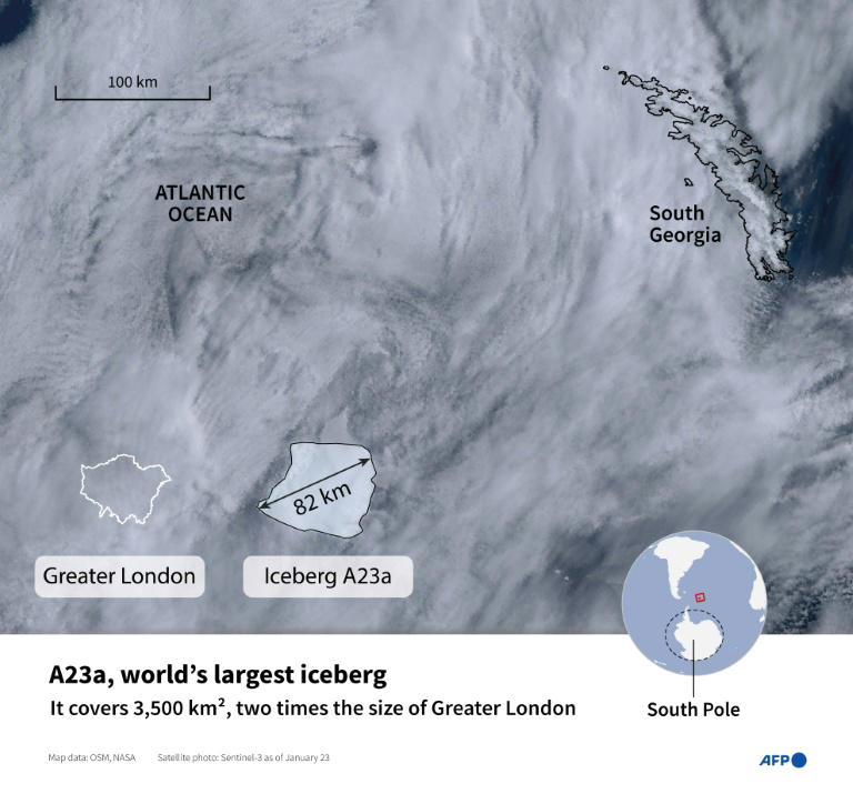 Satellite image of the world's largest iceberg A23a. Photo: AFP