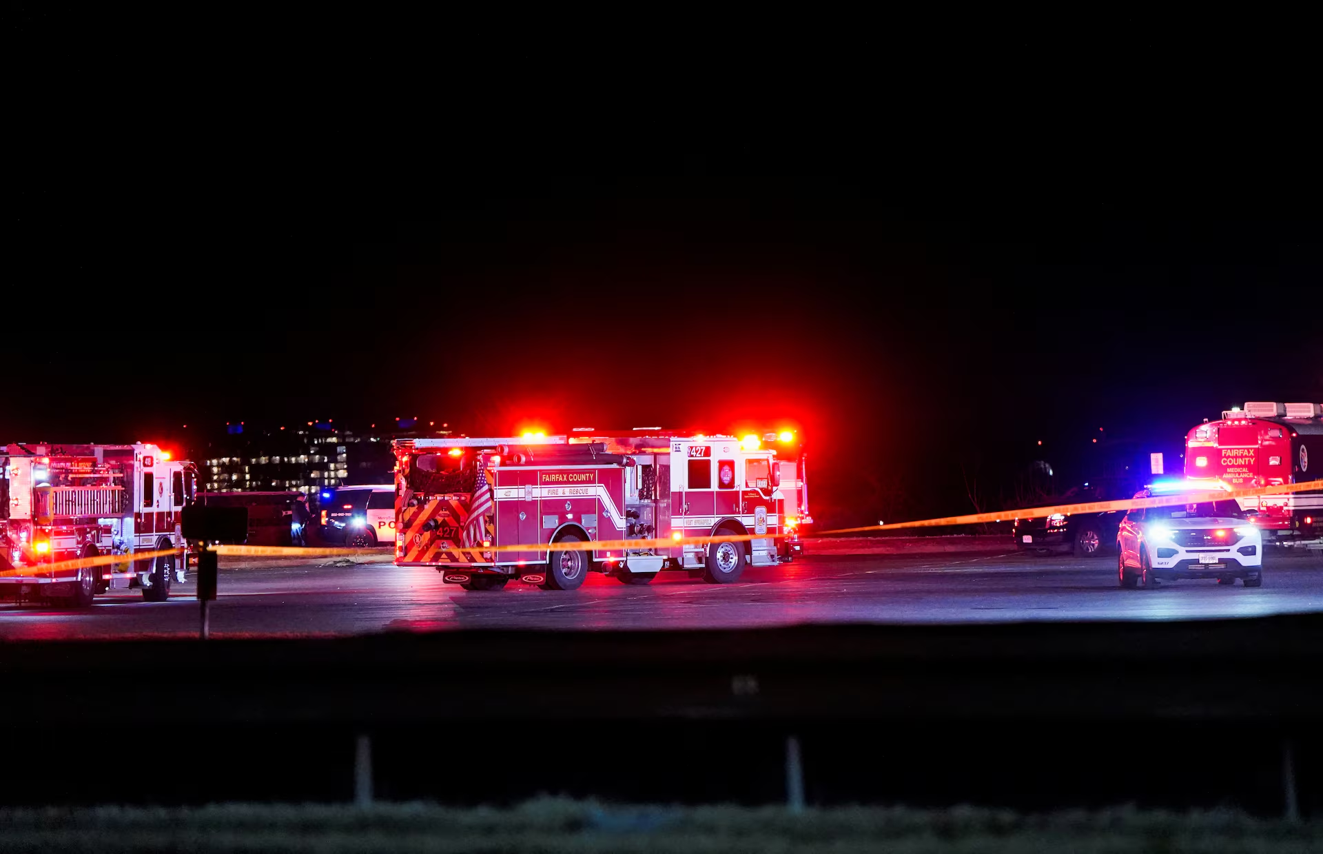 Emergency services operate at Gravelly Point, after American Eagle flight 5342 collided with a helicopter while approaching Reagan Washington National Airport and crashed in the Potomac River, in Arlington, Virginia, U.S. January 29, 2025. Photo: Reuters