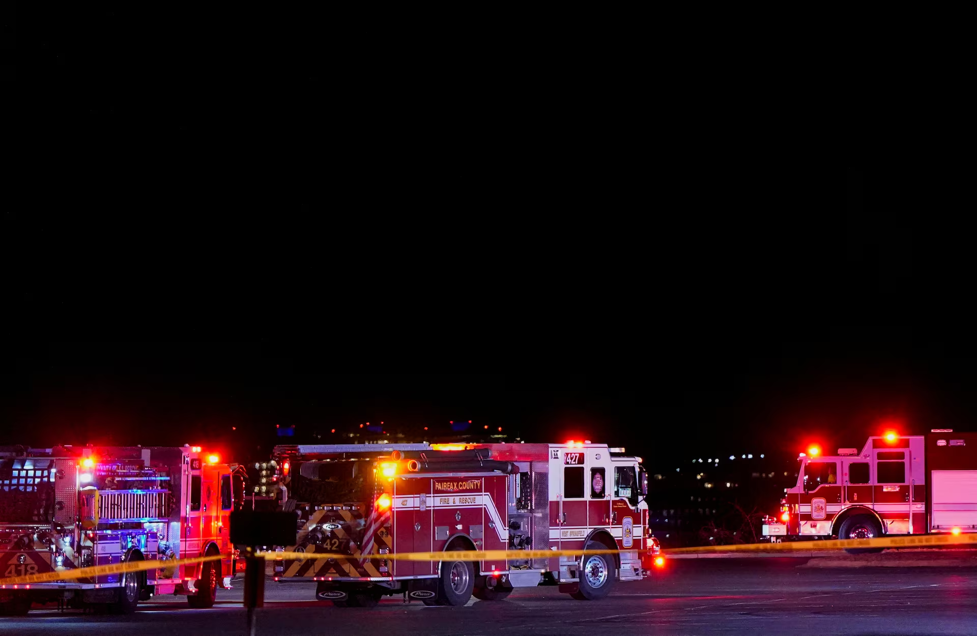 Emergency services operate at Gravelly Point, after American Eagle flight 5342 collided with a helicopter while approaching Reagan Washington National Airport and crashed in the Potomac River, in Arlington, Virginia, U.S. January 29, 2025. Photo: Reuters