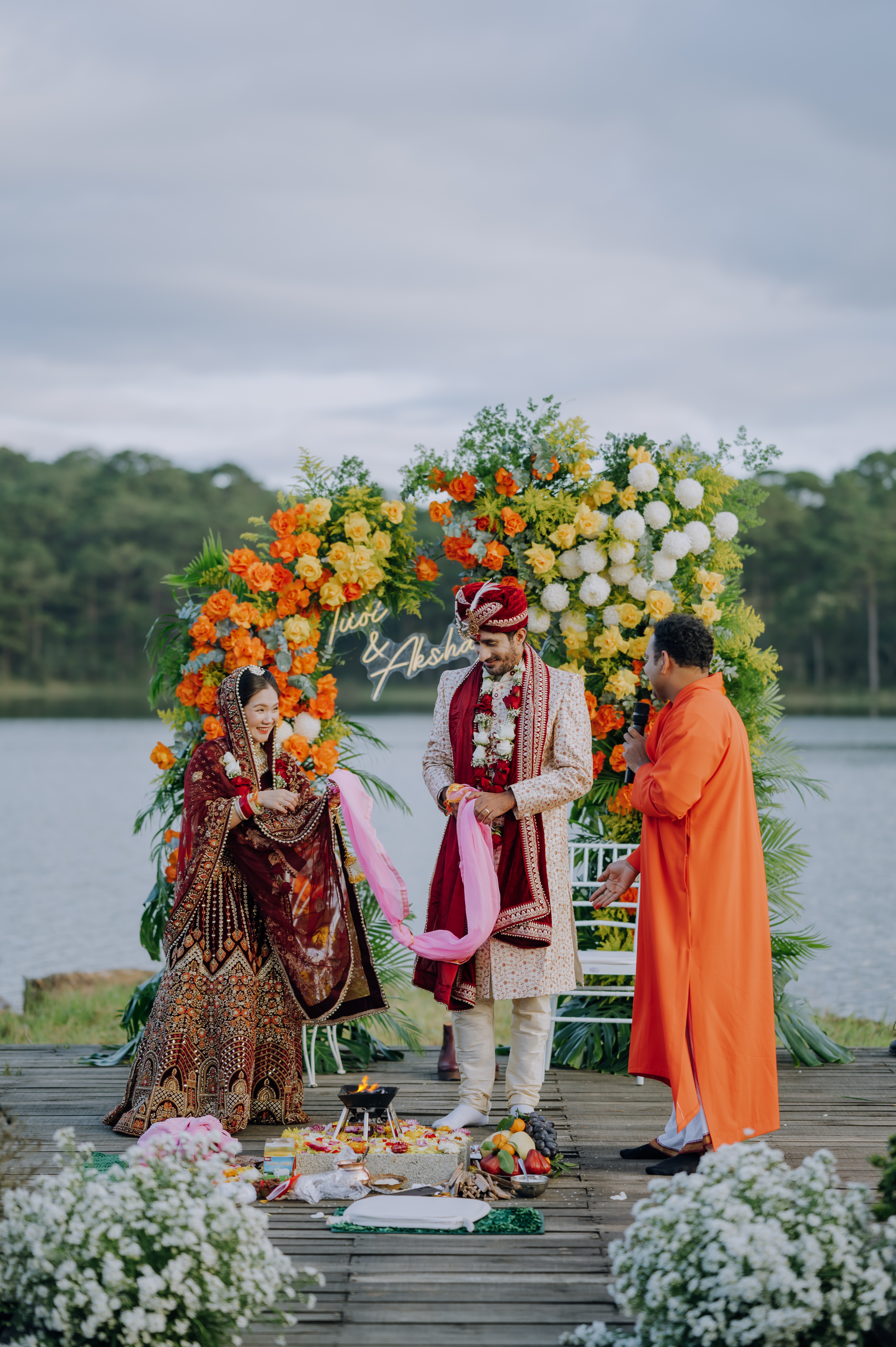 Akshay Sharma and his wife in traditional Indian attire during a wedding ritual. Photo courtesy of Akshay Sharma