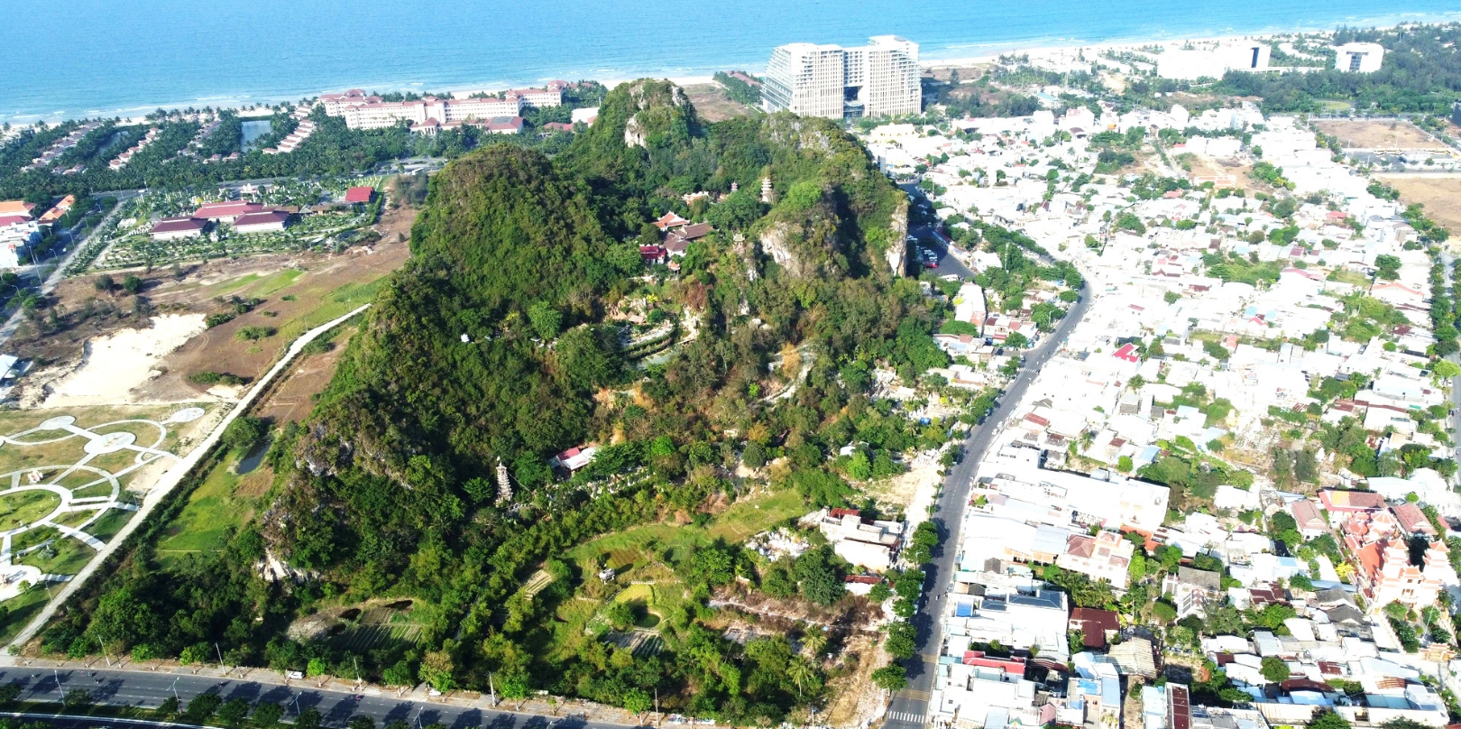 A bird’s eye-view of the Ngu Hanh Son (Marble) Mountains in Da Nang City, central Vietnam. Photo: Doan Cuong / Tuoi Tre