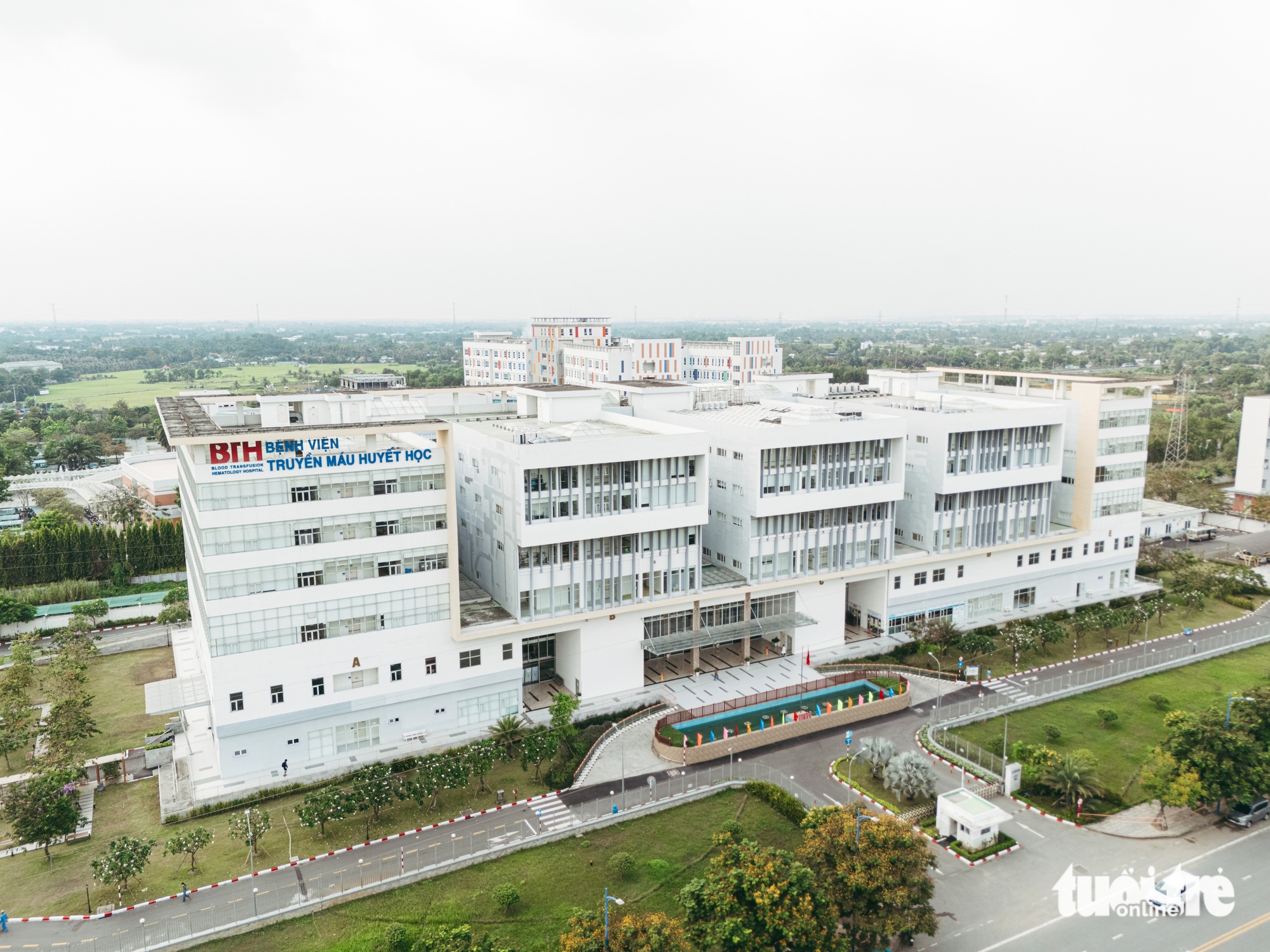 A drone view shows the Blood Transfusion and Hematology Hospital at the Tan Kien medical campus in Tan Kien Commune, Binh Chanh District, Ho Chi Minh City. Photo: Thanh Hiep / Tuoi Tre