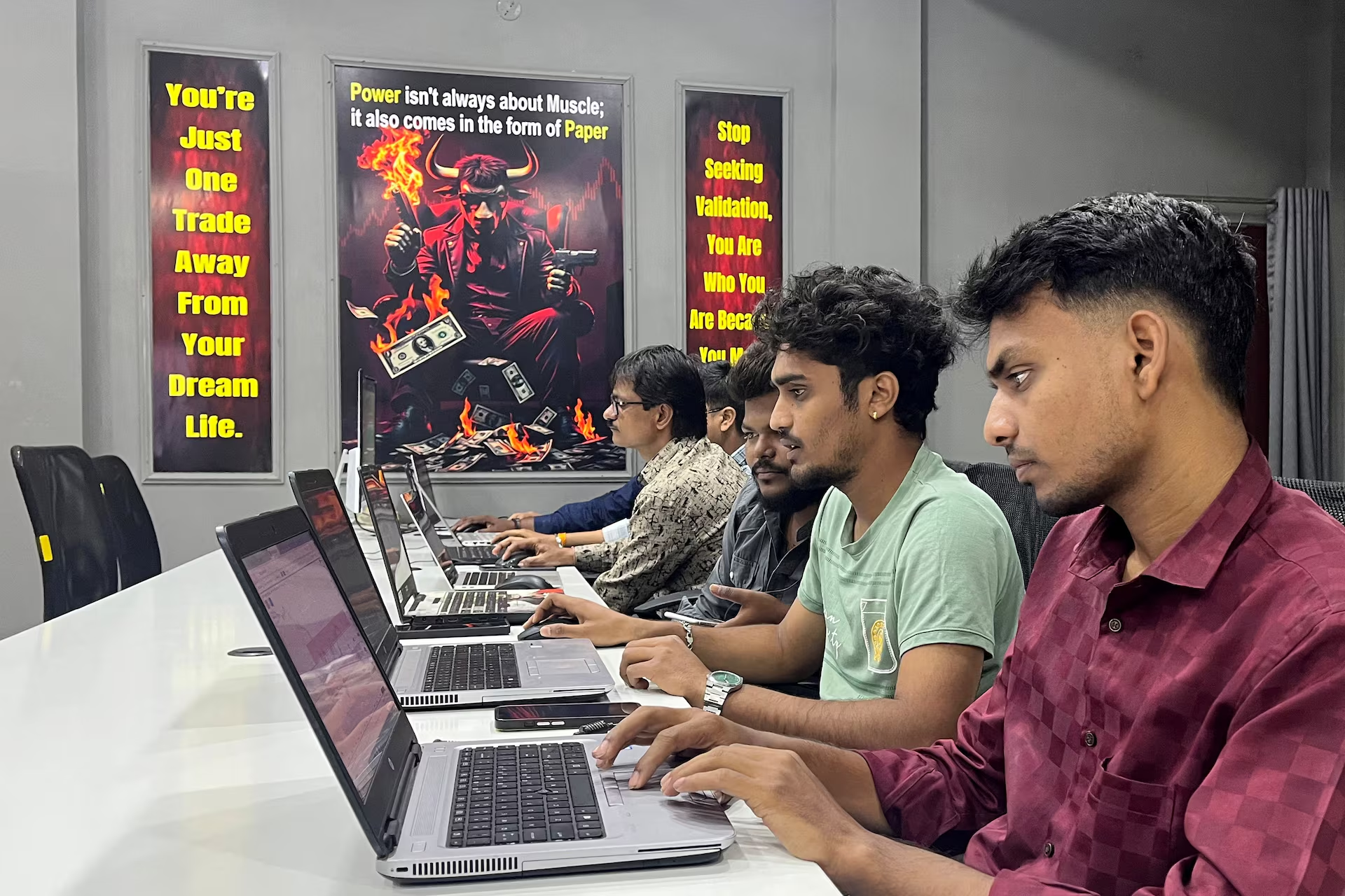 Students attend a morning class for equity and crypto trading at the Thoughts Magic Trading academy in Nagpur, India, February 14, 2025. Photo: Reuters