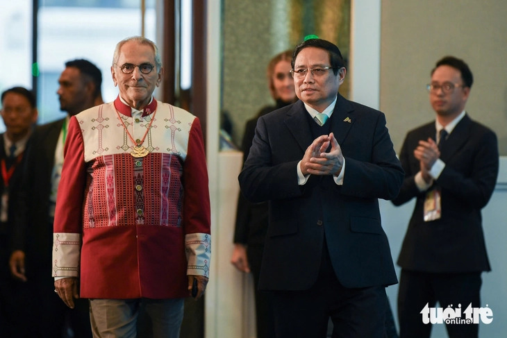 Timor-Leste President Jose Ramos-Horta (R) and Vietnamese Prime Minister Pham Minh Chinh at the second ASEAN Future Forum 2025, Hanoi, February 25, 2025. Photo: Nam Tran / Tuoi Tre