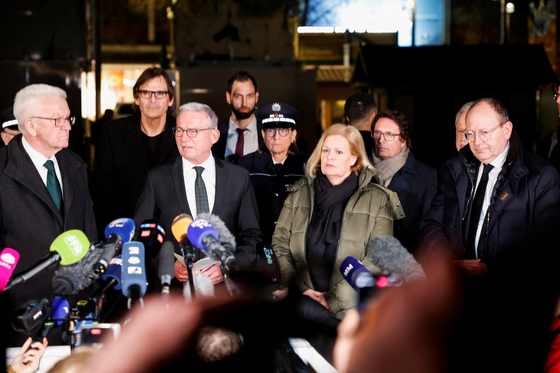 German Interior Minister Nancy Faeser speaks to the media as she visits the site where a car drove into a crowd, in Mannheim, Germany, March 3, 2025. Photo: Reuters