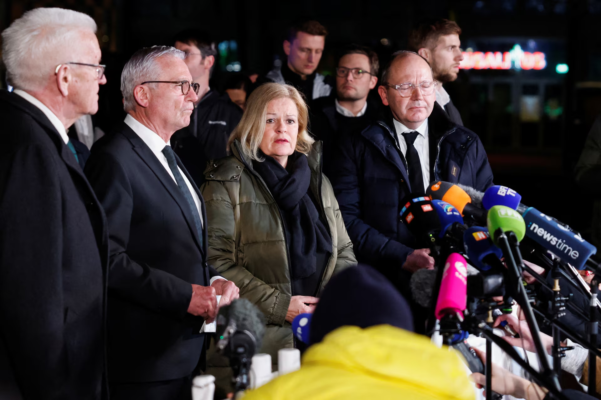 German Interior Minister Nancy Faeser speaks to the media as she visits the site where a car drove into a crowd, in Mannheim, Germany, March 3, 2025. Photo: Reuters