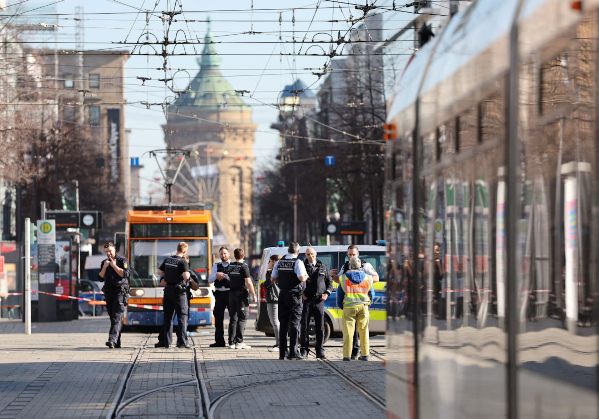 Police gather near the scene after a car drove into a crowd, in Mannheim, Germany, March 3, 2025. Photo: Reuters