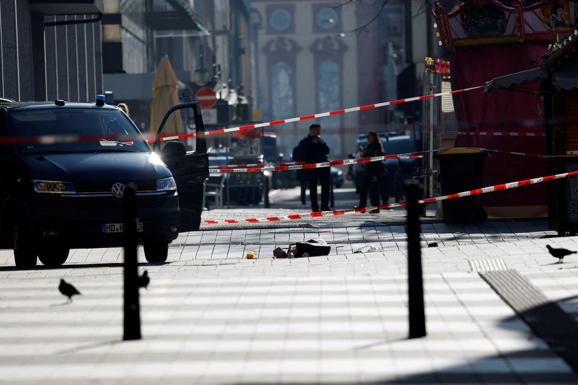 Police secure the area after a car drove into a crowd, in Mannheim, Germany, March 3, 2025. Photo: Reuters