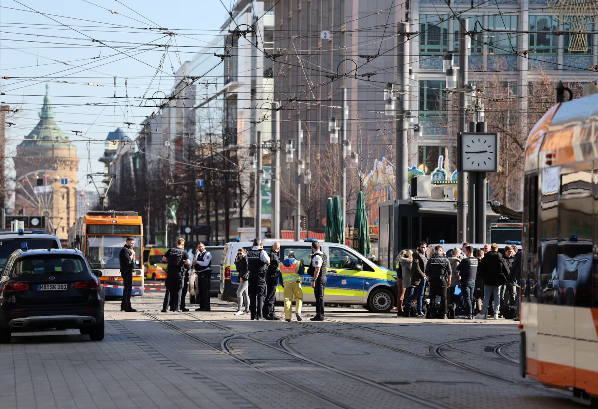 Police gather near the scene after a car drove into a crowd, in Mannheim, Germany, March 3, 2025. Photo: Reuters