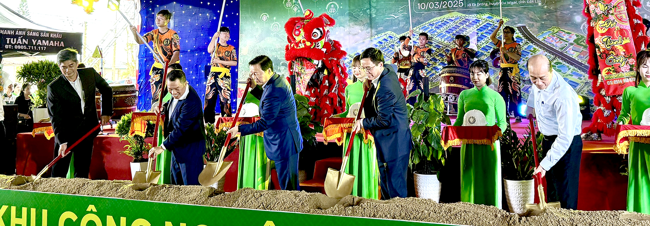 Vietnam’s Deputy Prime Minister Tran Hong Ha and local officials attend the groundbreaking ceremony of the Phu Xuan Industrial Park project in Dak Lak Province, Vietnam’s Central Highlands, March 10, 2025. Photo: Tam An / Tuoi Tre