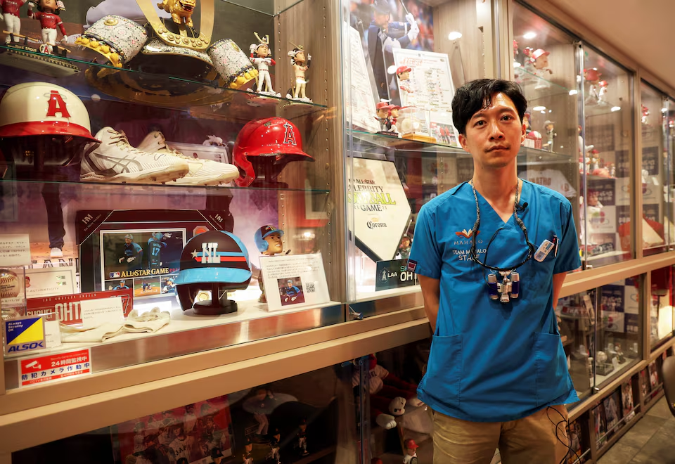 Japanese superfans turn dental clinic into Ohtani mini-museum