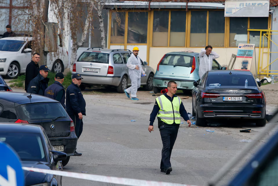 [5/11]Emergency responders operate outside a night club, following a fire resulting in casualties, in the town of Kocani, North Macedonia, March 16, 2025. Photo: Reuters