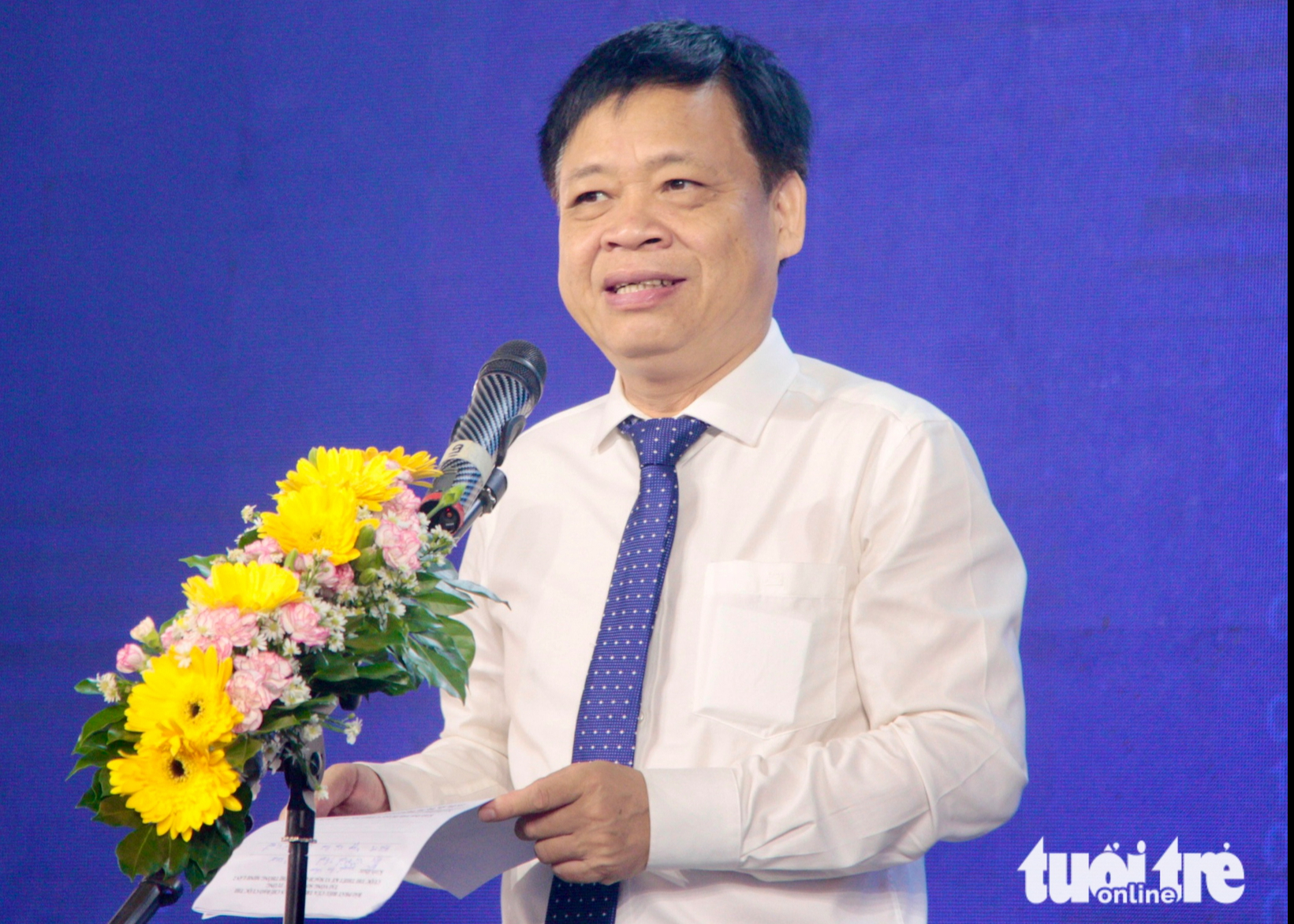 Assoc. Prof. Le Quoc Cuong, deputy head of the Saigon High-Tech Park Management Authority, speaks at the preliminary round of a national integrated circuit design competition, Ho Chi Minh City, March 23, 2025. Photo: Cong Trieu / Tuoi Tre